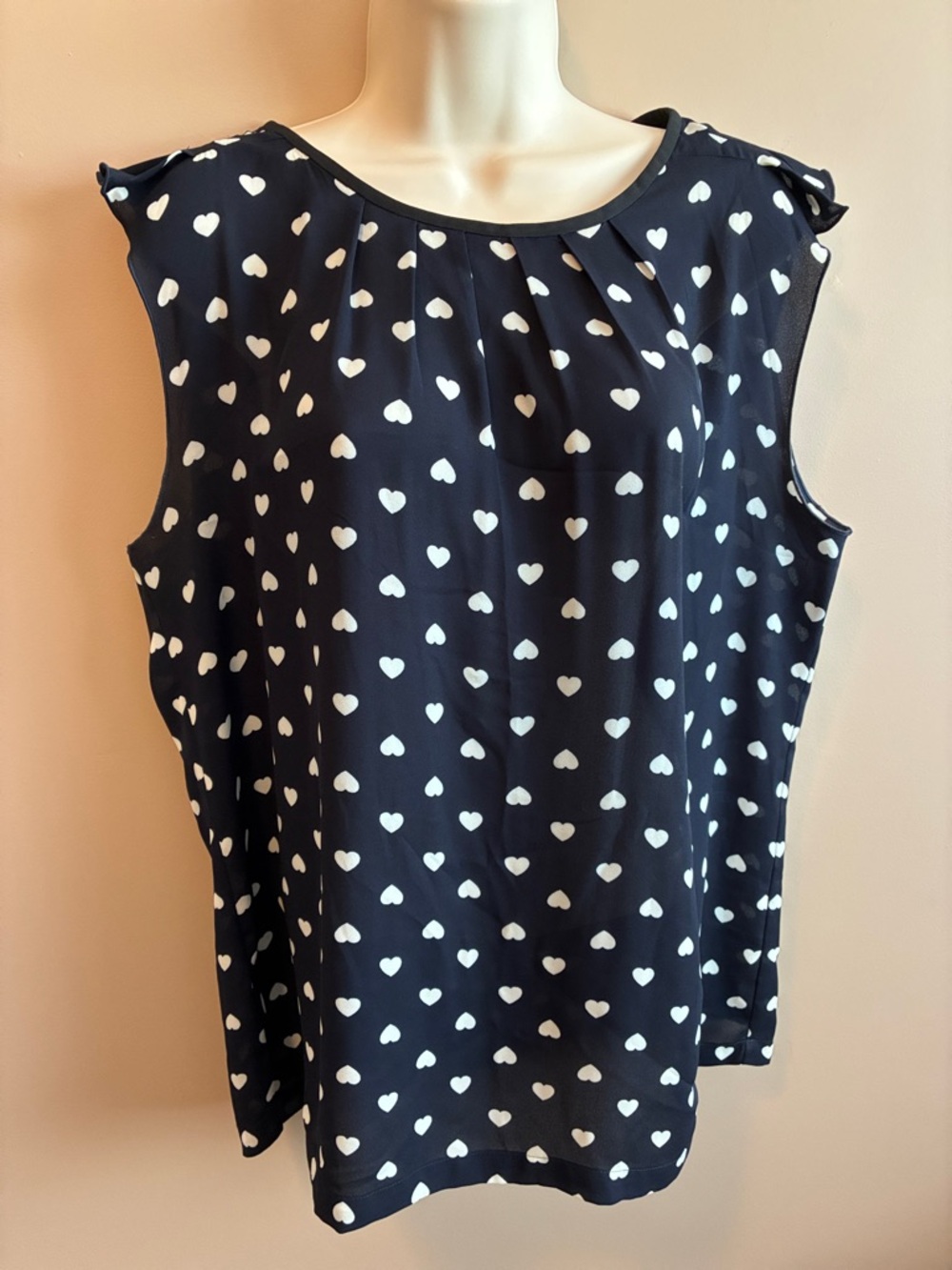 LOFT Navy Sleeveless Top with White Heart Print